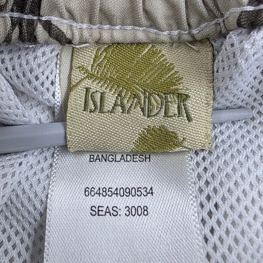 Islander Mens Large Brown Tan Hibiscus Floral Swim Trunks Board Shorts Cargo